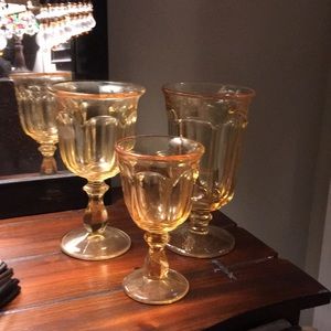 Yellow/Amber water/wine glasses w/ salt/pepper
